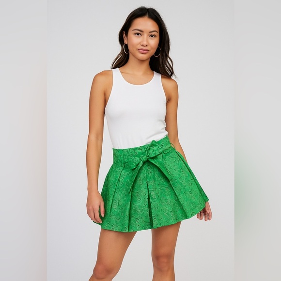 Derek Lam 10 Crosby Paisley Green Paperbag High Waist Shorts - Picture 1 of 5